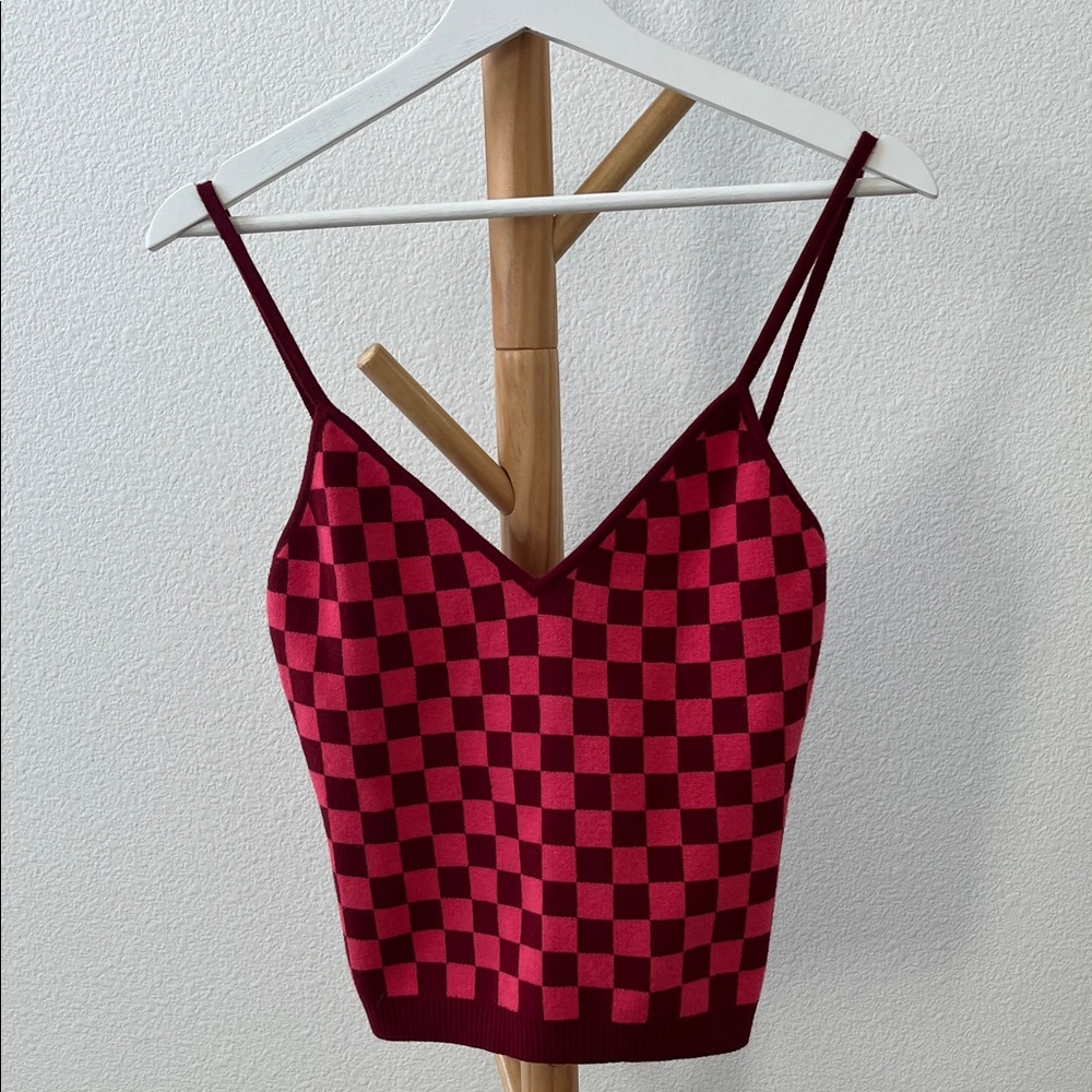 superdown Checkered Camisole - Red and Pink